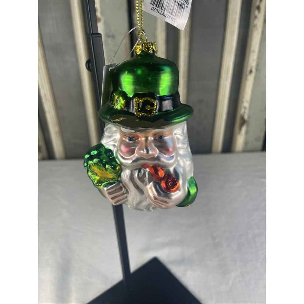 Kurt Adler Blown Glass Christmas Ornament St Patrick's Day Irish Santa Claus
